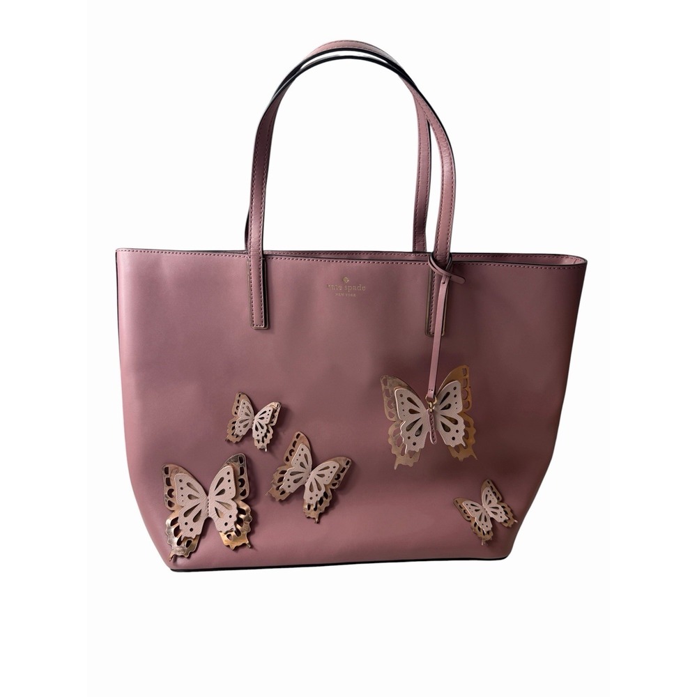 Kate Spade New York Pink Leather Butterfly Tote Shoulder Bag Large Shopper